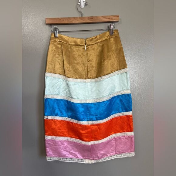 J. Crew satin straight pencil skirt lace size 0 flirty office artsy art to wear - Picture 5 of 7